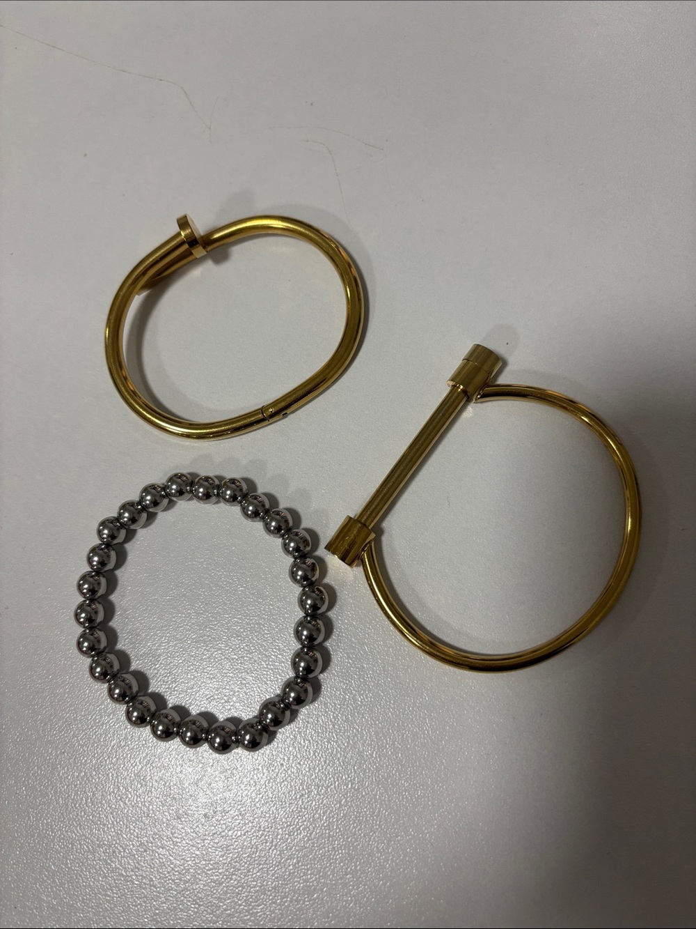 3-Piece Gold & Silver Bracelet Stack Nail Bangles Beaded Bracelet
